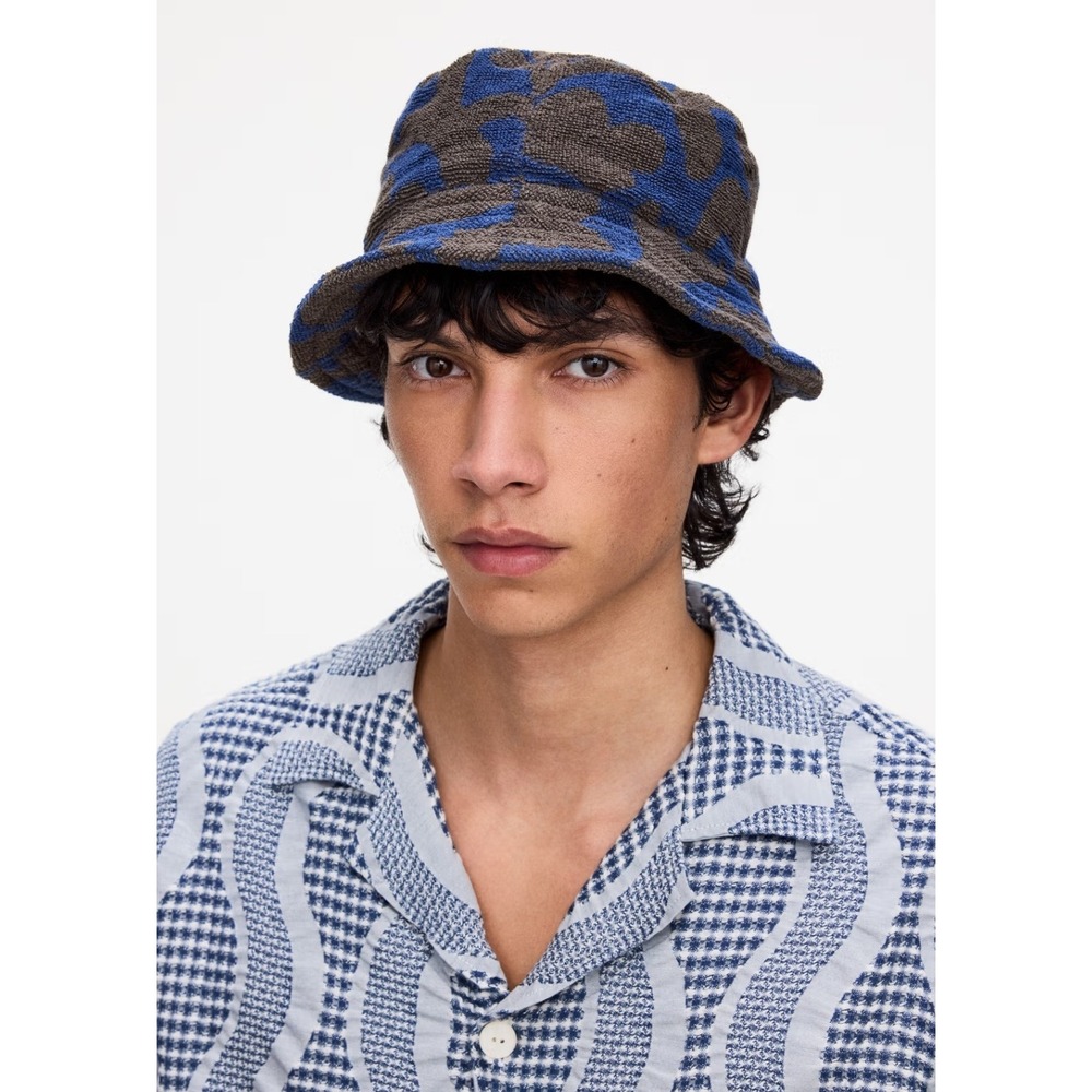 OAS Morel Puzzlotec Bucket Hat Unisex 57 Brown Blue Terry Cloth